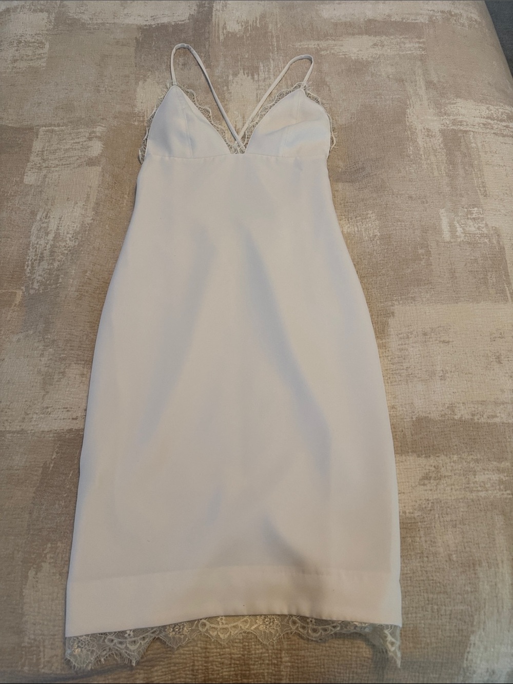 House of CB White Lace-Trim Spaghetti Strap Slip Dress